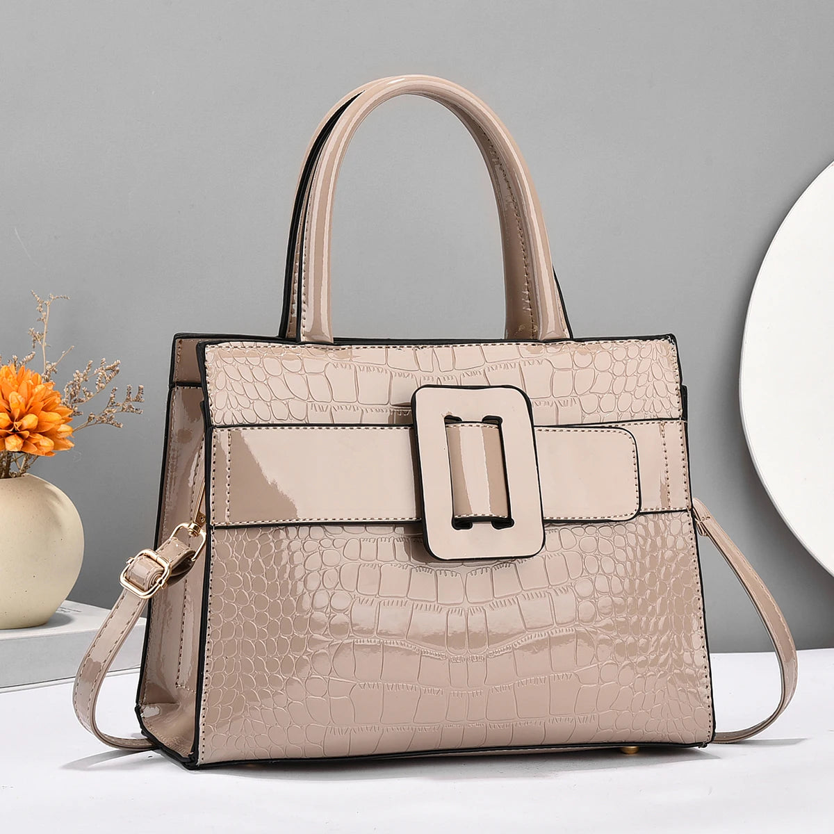 Beg Tangan Kulit Corak Buaya Premium - Dompet Tote & Beg Bergaya untuk Wanita - Serbaguna, Tahan Lama