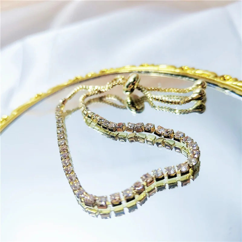 Wu's 2022 Fashion Shiny Crystal Push-pull Bracelet Light Luxury Micro-inlaid Zircon Bracelet Women's Simple Adjustable Jewelry