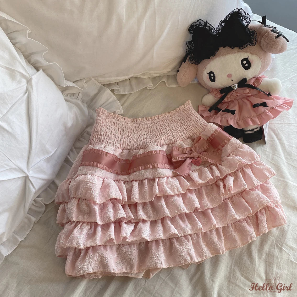 Skirt Mini Kawaii Lolita Gaya Jepun Wanita Gothic Rok Pinggang Tinggi Ruffle Berperingkat Sweet Girly Musim Panas Harajuku Skirt Pendek Y2k