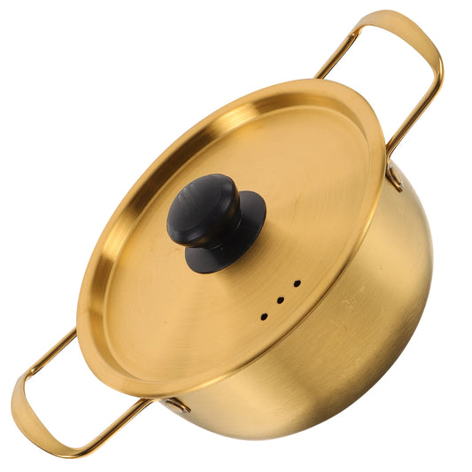 Periuk Mee Segera Udang Keluli Tahan Karat Rebus Mee Ramen Emas Korea dengan Penutup Kuali Memasak Dapur Sup Besar