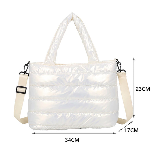 Autumn Winter Nylon Women Large Capacity Handbags Casual Quilted Lattice Shoulder Bags Female Solid Color Shopping Tote Bags