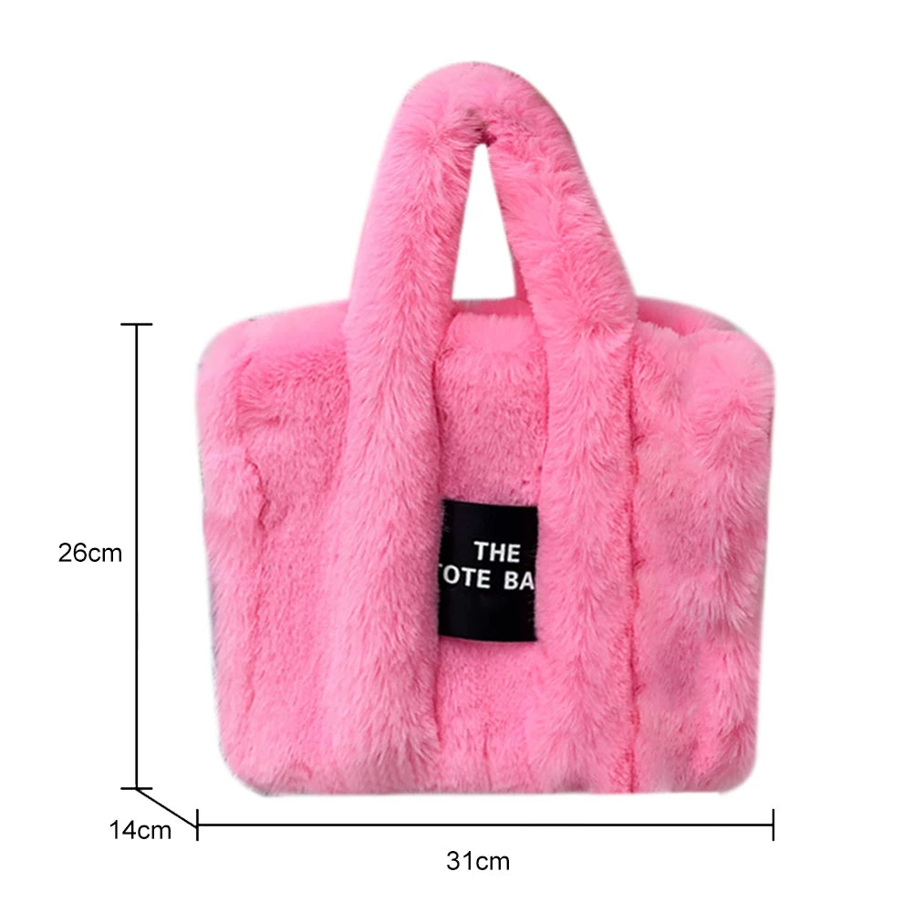 Beg Tote Mewah Bulu Tiruan Musim Sejuk Beg Wanita Pereka Bentuk Surat Beg Tangan Kapasiti Besar Beg Bahu Dompet Beg Beg Beg Wanita Bolsas