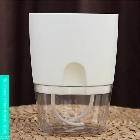 Pasu Bunga Plastik Dua Lapisan Lutsinar Menyiram Sendiri Pasu Bunga Tali Kapas Menyiram Pasu Tanaman Kecil Dengan Pelabuhan Suntikan