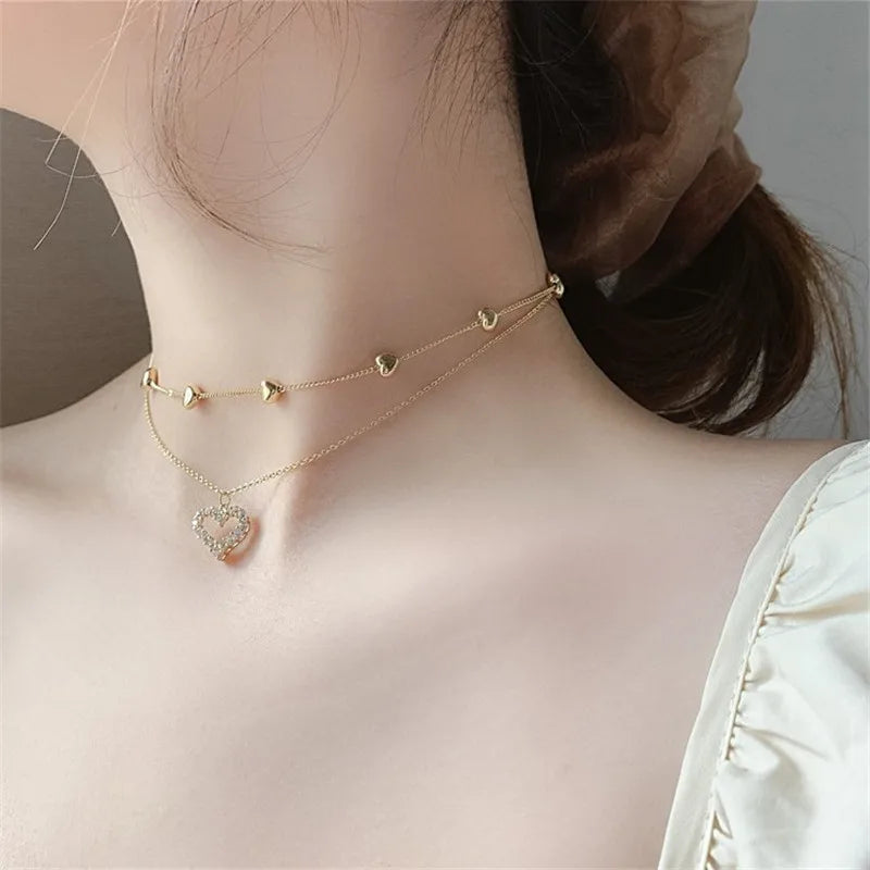 Trend 2022 Barang Kemas Elegan Kalung Loket Lingkaran Kristal Warna Emas Unquie Wanita Fashion Kalung Borong