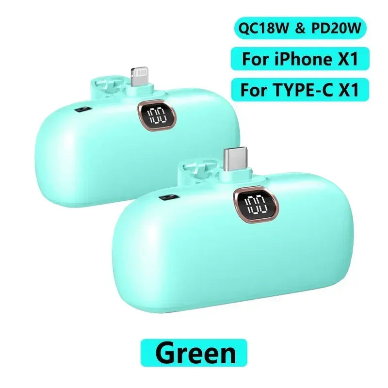 Bank Kuasa Mini 5000mAh Power Bank QC PD Pengecasan Pantas untuk iPhone 15 14 13 Bateri Kuasa Mudah Alih Kecemasan Luaran Untuk Xiaomi
