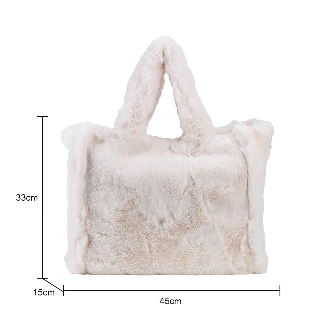 Beg Tote Mewah Bulu Tiruan Musim Sejuk Beg Wanita Pereka Bentuk Surat Beg Tangan Kapasiti Besar Beg Bahu Dompet Beg Beg Beg Wanita Bolsas