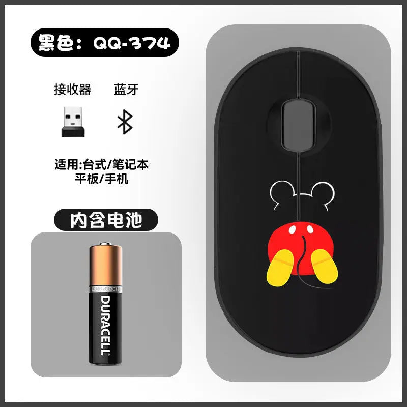 Disney Kawaii Mickey Mouse dan Minnie Wireless Bluetooth Mouse Kartun Comel USB Bluetooth Dual Mode Laptop Rumah Super Senyap