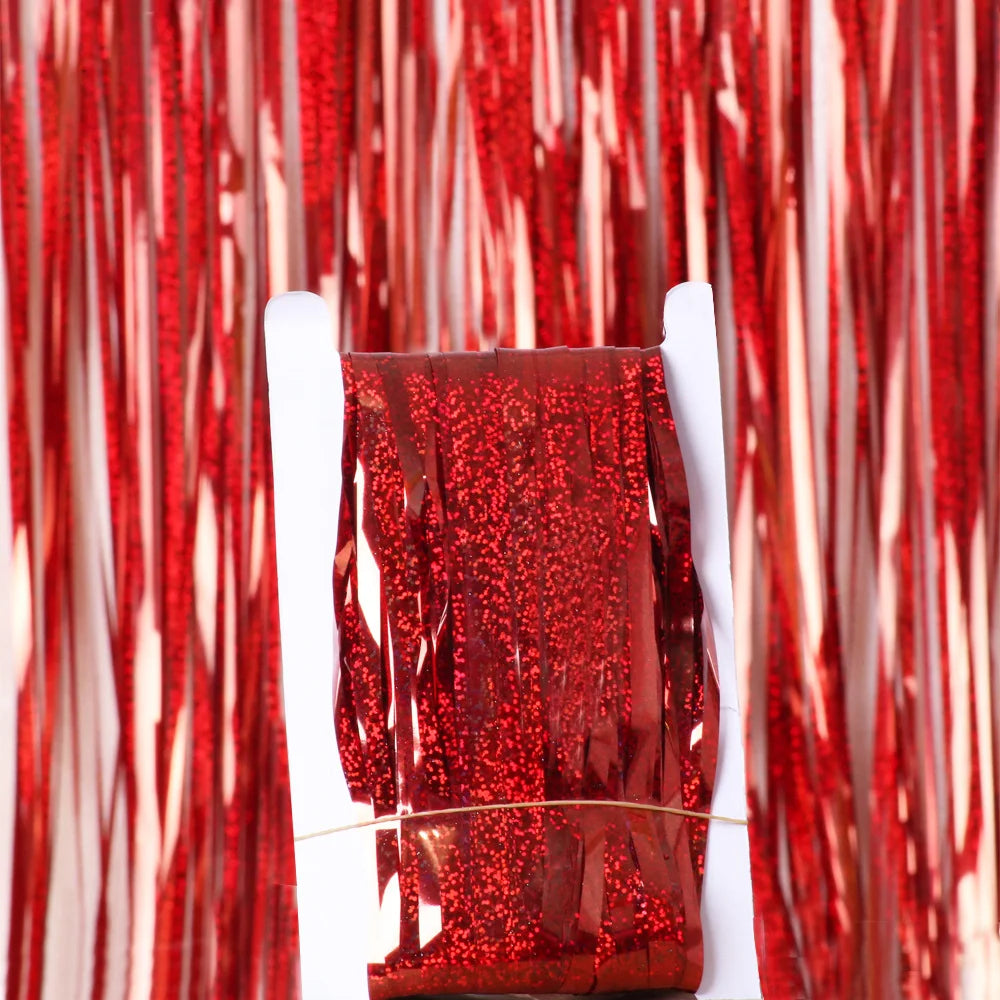 tinsel biru Tirai Kerajang Merah Jambu 1x3m Latar belakang pesta Emas Beige Green Foil Tirai Pinggiran 1m 2m Tirai
