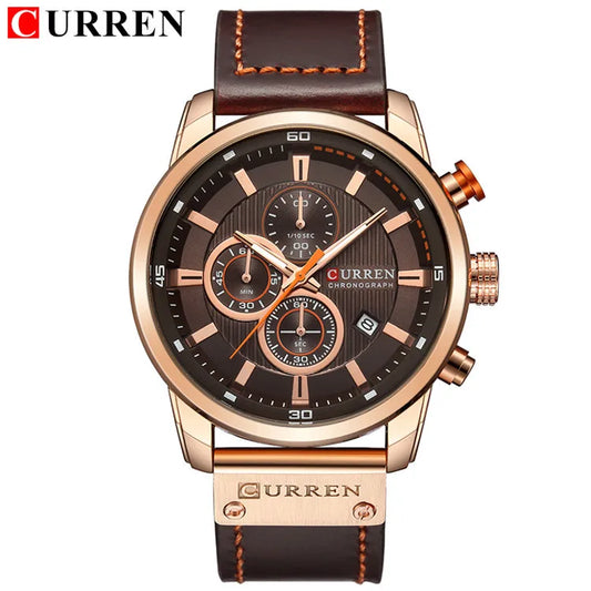 CURREN 8291 Jenama Mewah Jam Tangan Kuarza Lelaki Tali Kulit Kalendar Chronograph Sukan Kalis Air Jam Tangan Lelaki Kasual Perniagaan