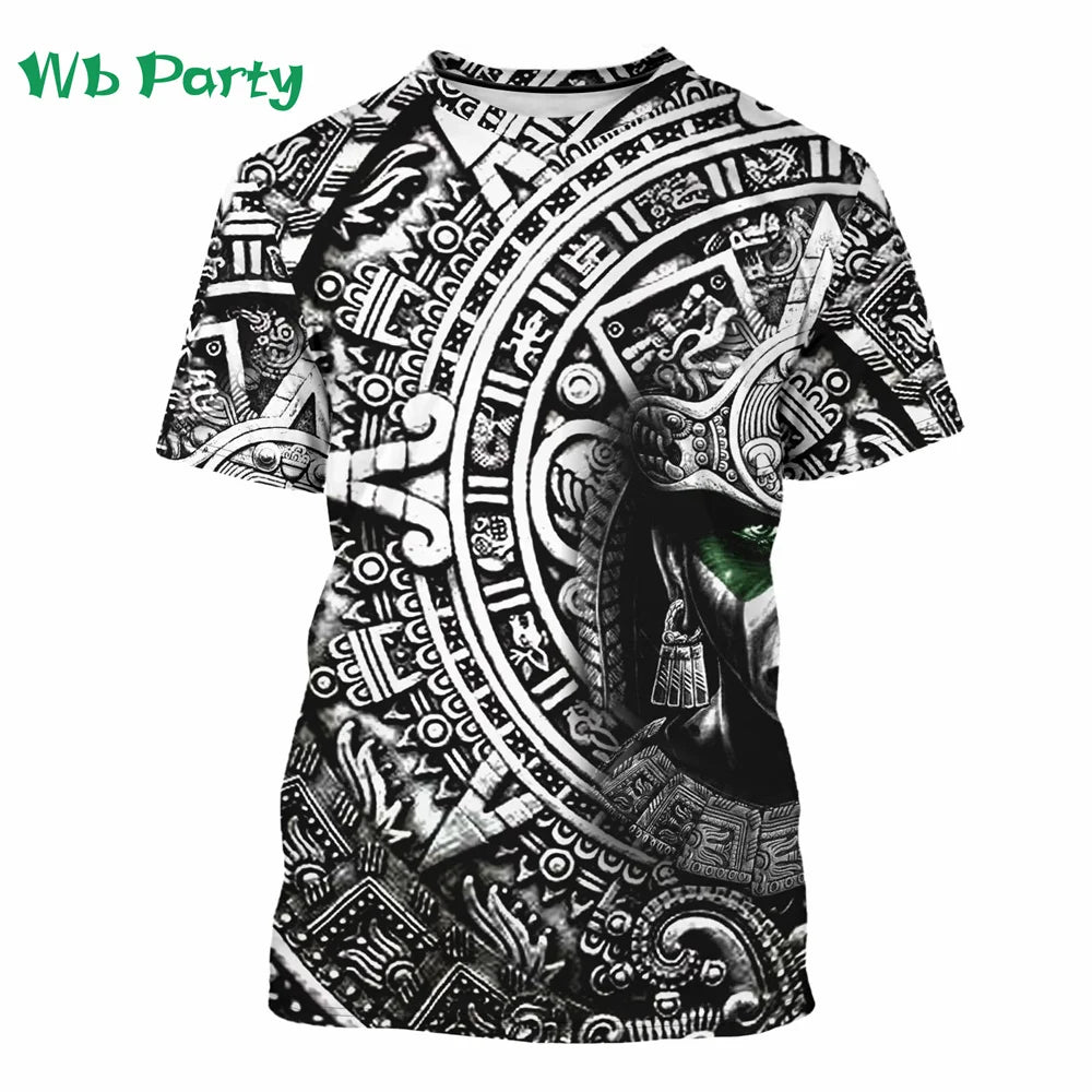 Baju T Corak Bertema Aztec Cetakan 3D Kemeja Mampatan Lengan Pendek Tee Musim Panas Lelaki Baju T Musim Panas Cetak Vintaj Atasan Pakaian Lelaki