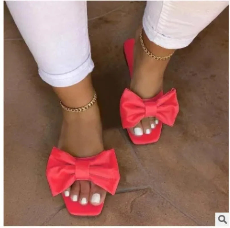Women's Slippers Summer New Fashion Shoes for Women Plus Size 43 Solid Bow Flat Outdoor Beach Slippers Female Zapatos Mujer
