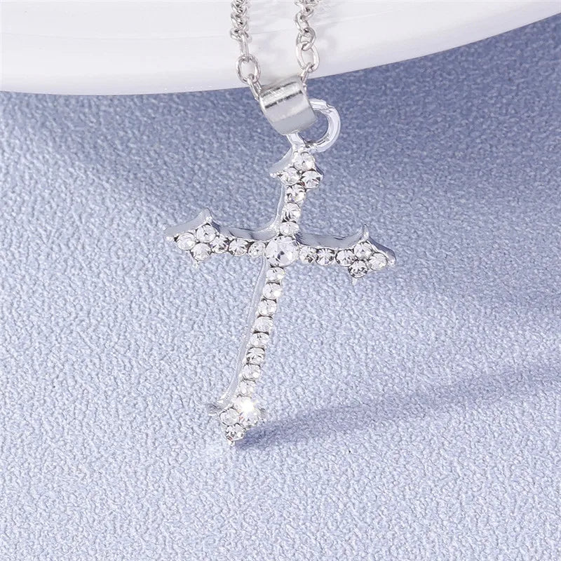 Fashion Cross Necklace for Women Men Gold Silver Color Dazzling Crystal Jesus Crucifix Necklace Christian Jewelry Wholesale
