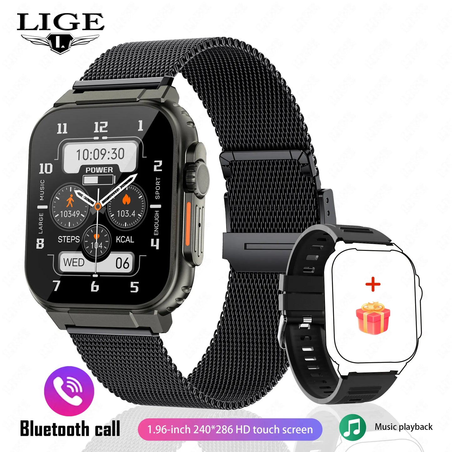 600mAh Battery Smart Watch Bluetooth Call Message reminder Sports Bracelet Music Play Connect TWS Recording Smartwatch Women men