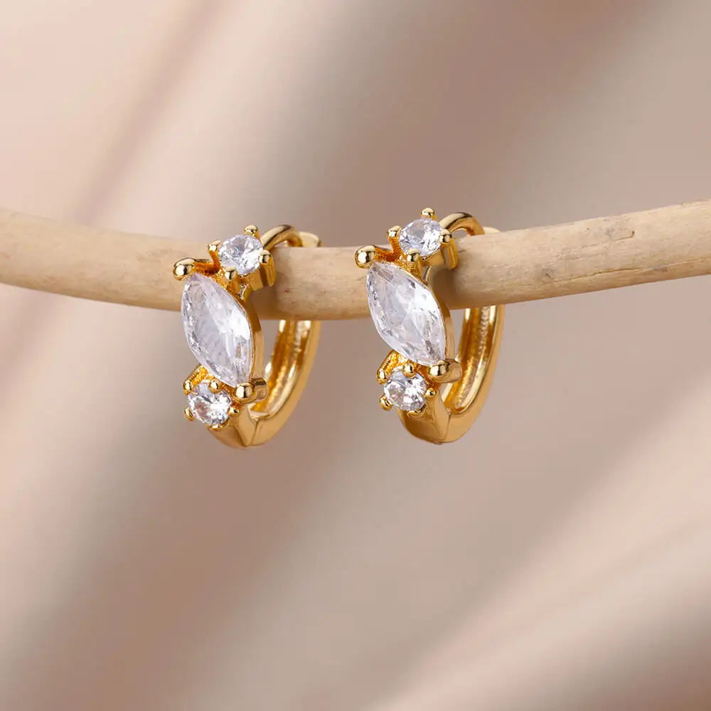 Fashion Zircon Circle Drop Earring For Women Stainless Steel Gold Color Round Pendant Dangle Earring Jewelry Gift Brincos Bijoux