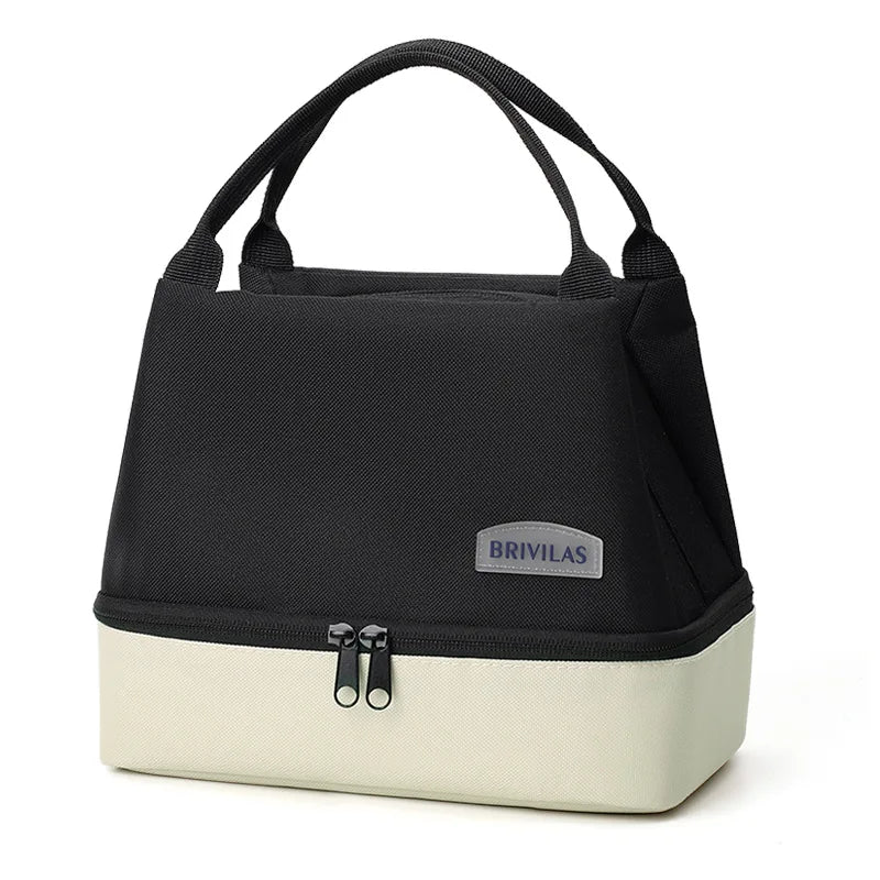 Large Capacity Double-layer Lunch Bag Portable Aluminum Foil Thermal Insulation Lunch Box Office Workers Picnic Travel Food Bag