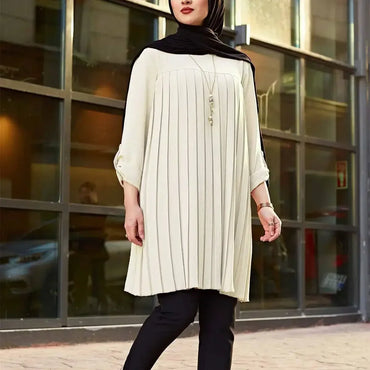 Baju blaus wanita muslimah baru 2025 lengan boleh laras fesyen blaus islamisme atasan untuk wanita muslimah bersaiz besar 5xl