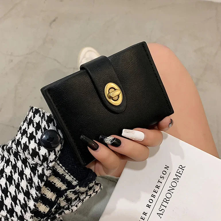 Dompet Pendek Wanita Hitam Coklat Minimalis Serbaguna Beg Kad Kompak Dompet Syiling Dompet Wang Monedero Mujer Billetera 지갑