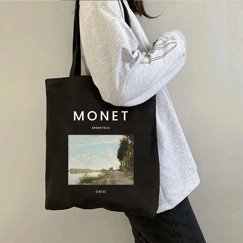 Claude Monet Water Lilies Landscape Watercolor Paintings Shopper Canvas Tote Bag Harajuku Women Shoulder Bag Girl Cotton Handbag
