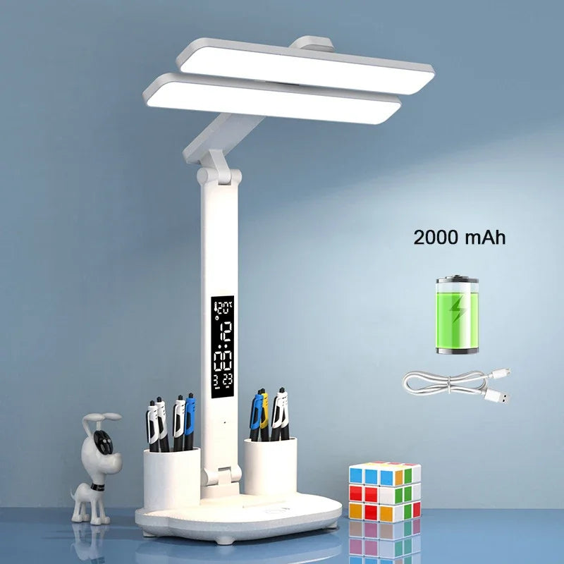 Dengan Kipas Lampu Meja Boleh Dicas semula Jam Led Dispaly Lampu Meja Bacaan Kepala katil Hiasan Ruang Tamu Lekapan Pencahayaan Sentuh