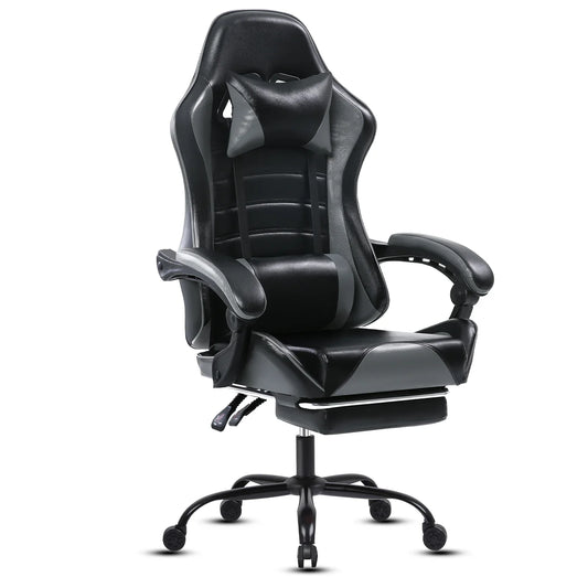 Kerusi Permainan dengan Pijakan Kaki, Kerusi Permainan Video Boleh Laras Ketinggian untuk Orang Dewasa Kulit PU, Kerusi Permainan Berbaring Kerusi Meja Pejabat