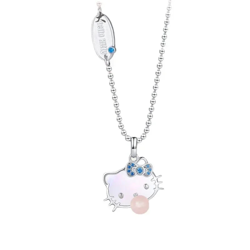 Kalung Hello Kitty Sanrio Watak Anime Pink Peach Heart Crystal Cat Gelang Tolak Tarik Loket Hiasan Pasangan Hadiah Gadis