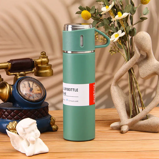 500ml Stainless Steel Vacuum Flasks with Three Lids Coffee Mug Thermoses Bottle Business Style Shimmering Design Portable Carafe