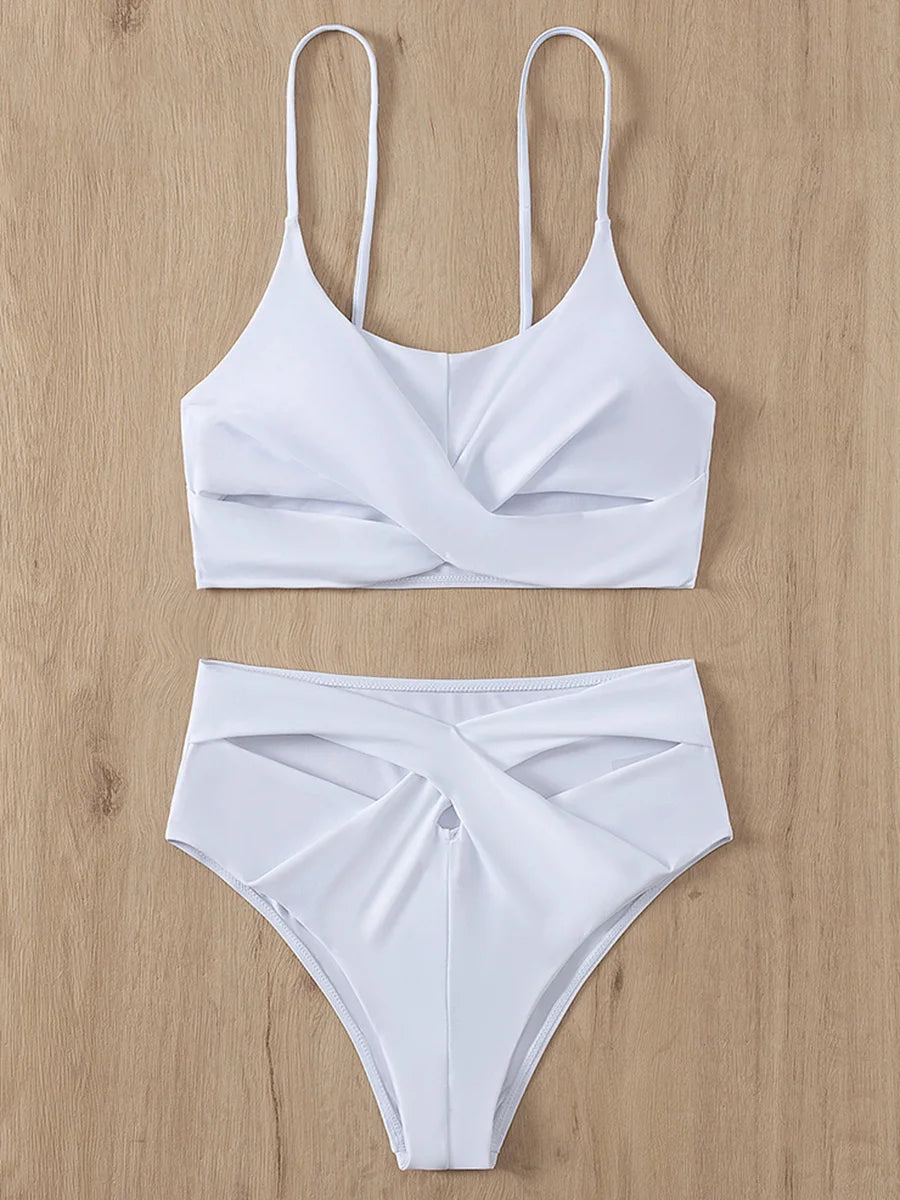 2024 Seksi Berkilat Glitter Bikini berkilauan pakaian renang pinggang tinggi Wanita pakaian renang wanita Twist Bandeau bikini set Bathers pakaian mandi