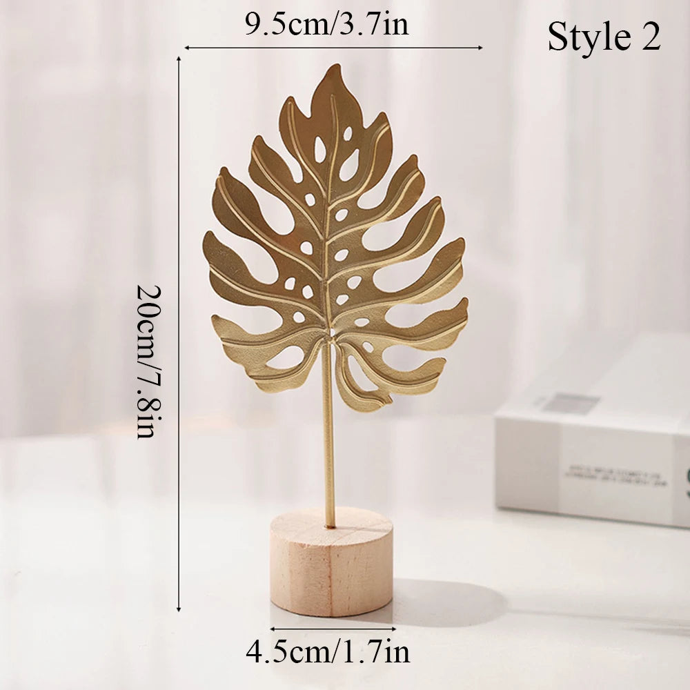 Patung Miniatur Daun Ginkgo Emas Patung Kayu Untuk Ruang Tamu Meja Pejabat Aksesori Dekorasi Rumah Hiasan Nordic