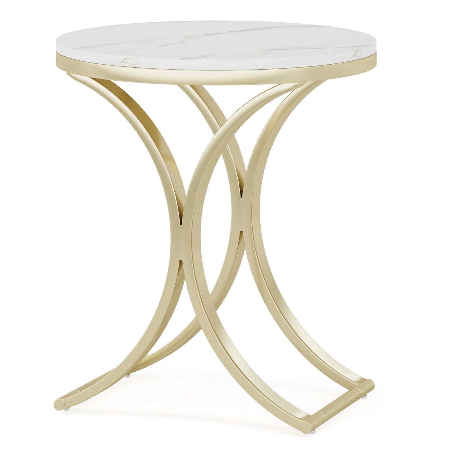 Tribesigns White Gold Side Table Round End Table Modern Small Coffee Table Accent C Table Bedside Table