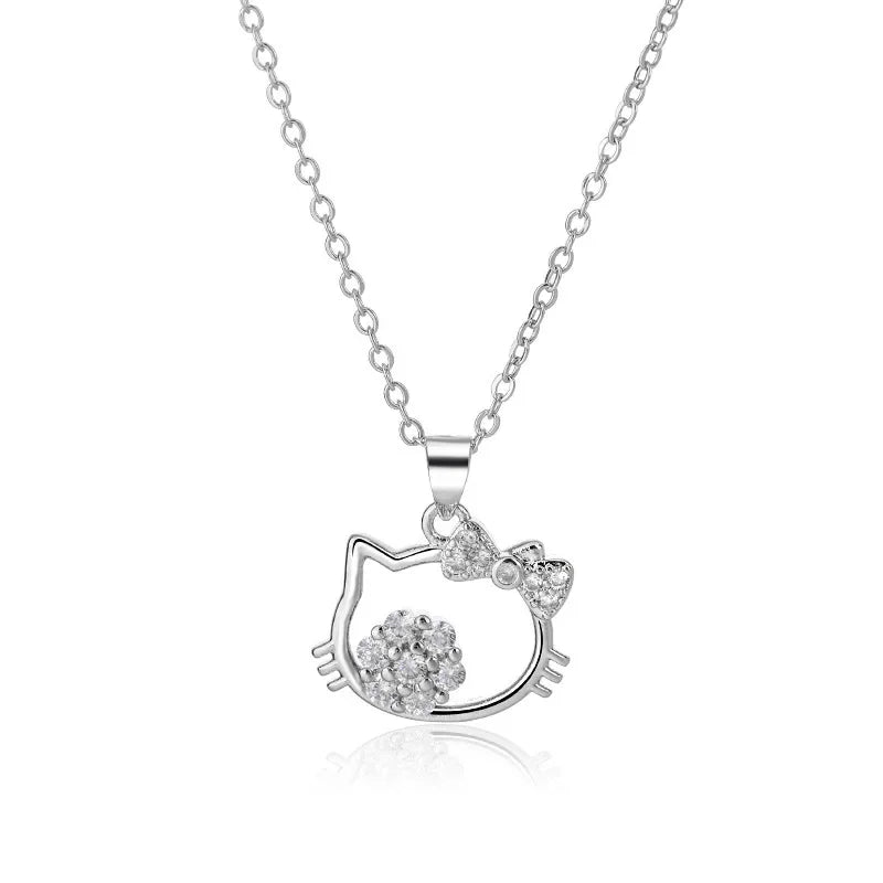 Kalung Hello Kitty Sanrio Watak Anime Pink Peach Heart Crystal Cat Gelang Tolak Tarik Loket Hiasan Pasangan Hadiah Gadis