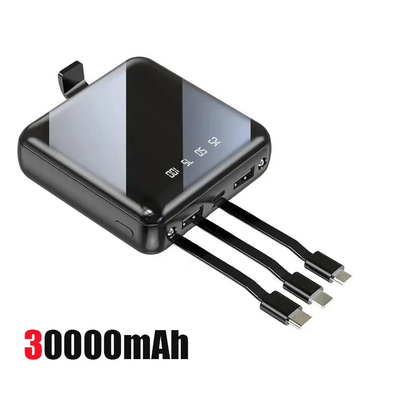 Bank Kuasa Mudah Alih 30000mAh Dengan Kabel Sesuai Untuk Iphone Samsung Huawei Xiaomi Skrin Cermin Paparan Led Bank Kuasa 2025 BARU