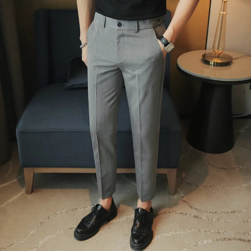 Men Dress Pants Summer Ankle Length Business Suit Pants For Men Fashion Elastic Waist Slim Fit Casual Business Office Trousers