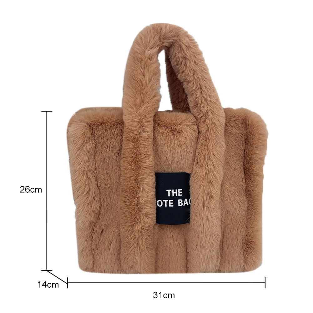 Beg Tote Mewah Bulu Tiruan Musim Sejuk Beg Wanita Pereka Bentuk Surat Beg Tangan Kapasiti Besar Beg Bahu Dompet Beg Beg Beg Wanita Bolsas