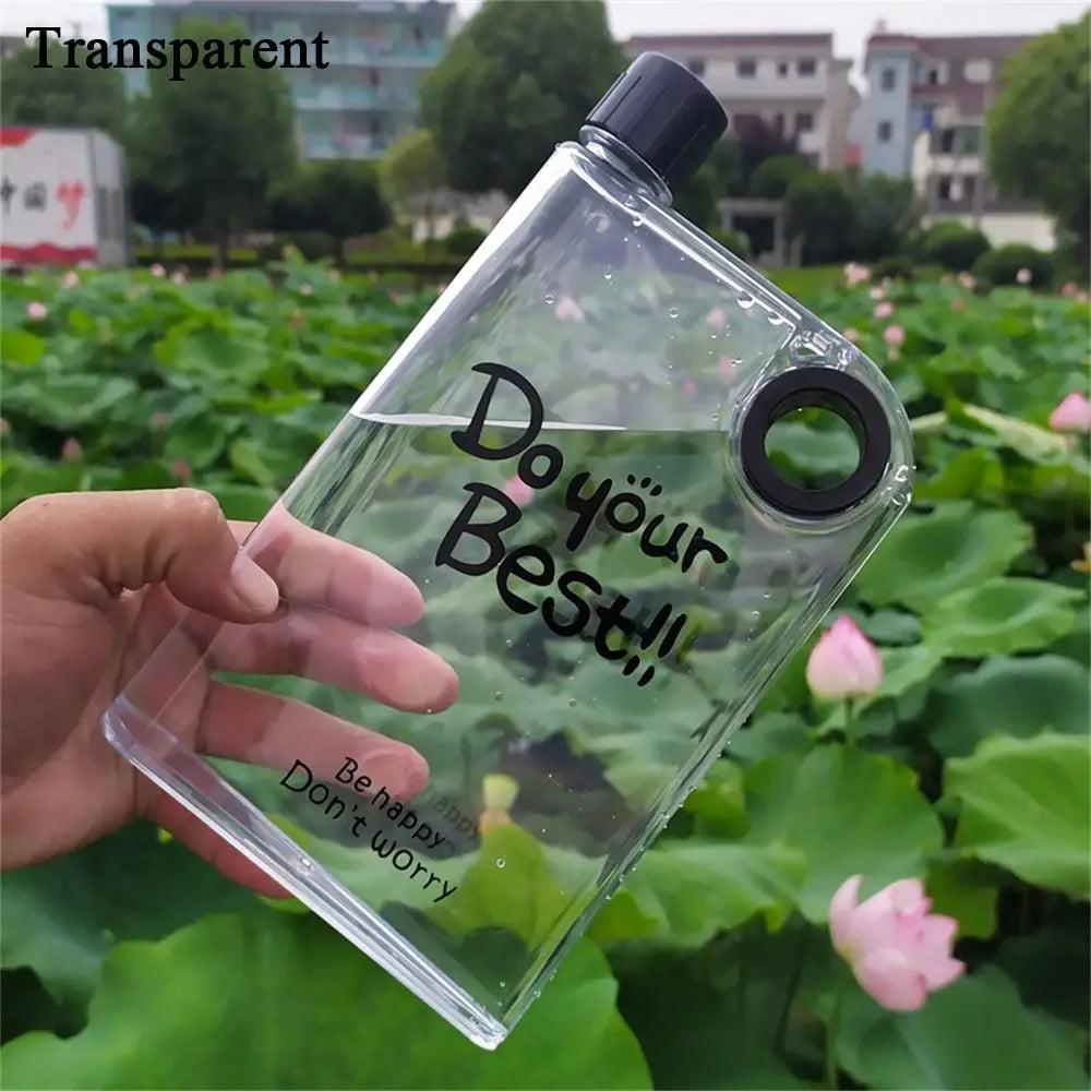 380ML Transparent Flat Water Bottle Plastic Travel Bicycle Drinking Juice Cup Reusable Portable Bottles BPA Free Sport Bottle