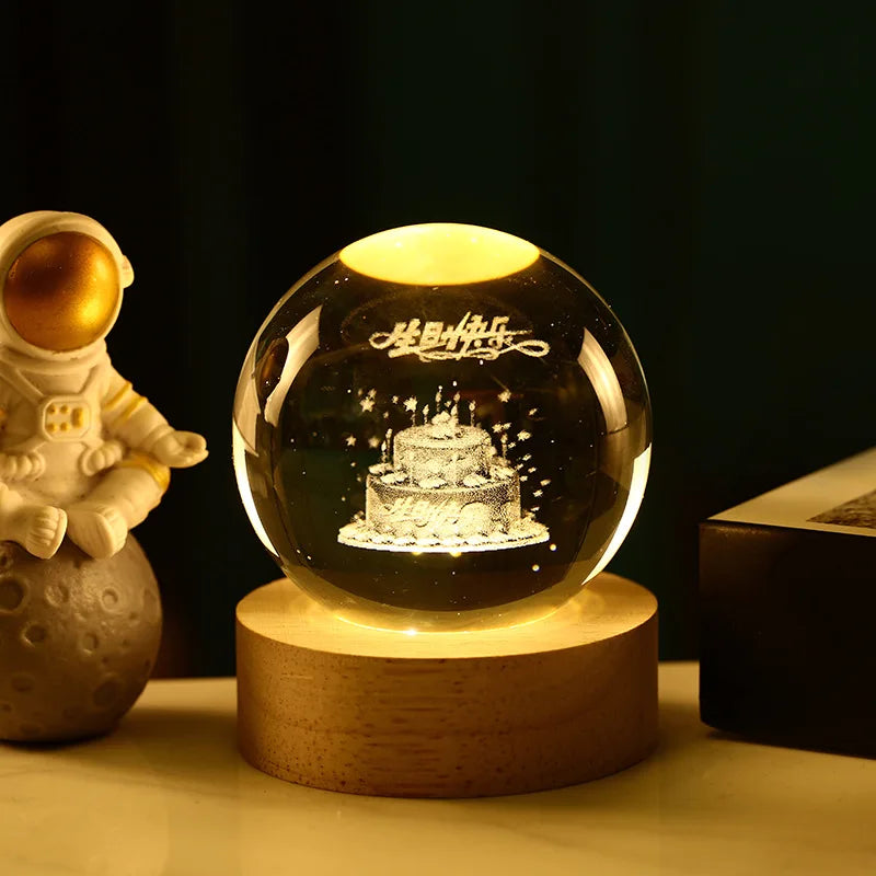 Bola Kristal 3D Kreatif Planet Galaksi Glob Kaca Bola Kristal Bulan Hiasan Desktop Tepi Katil Hiasan Rumah Hadiah Perhiasan Rumah