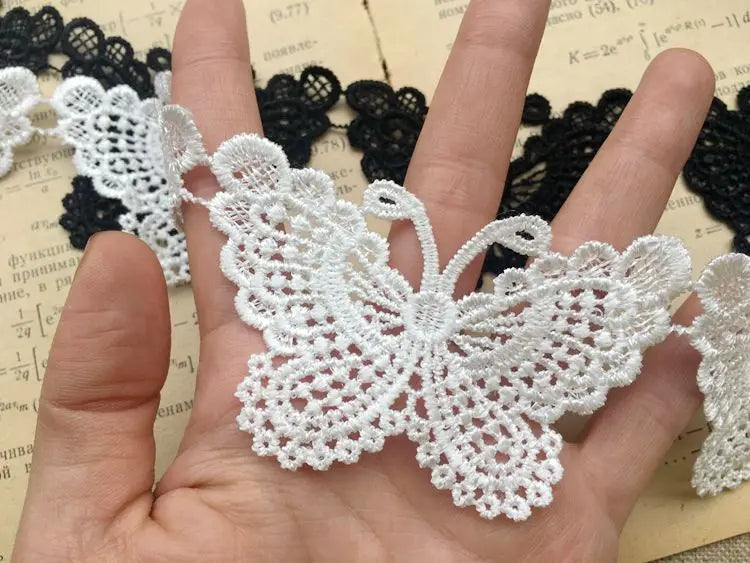 1Yards 9.3CM Lebar Putih Hitam Sulaman Renda Guipure Leaf Renda Reben Kemasan Kain Renda Bunga Untuk Menjahit Reben