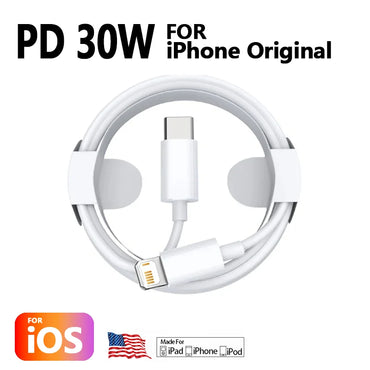 Untuk Apple PD3.0 30W Lightning Quick Charge Cable untuk iPhone 14 13 12 X USB Type C Charge Data Wire Cord Aksesori Telefon