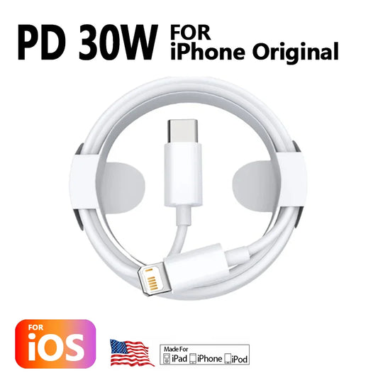 Untuk Apple PD3.0 30W Lightning Quick Charge Cable untuk iPhone 14 13 12 X USB Type C Charge Data Wire Cord Aksesori Telefon