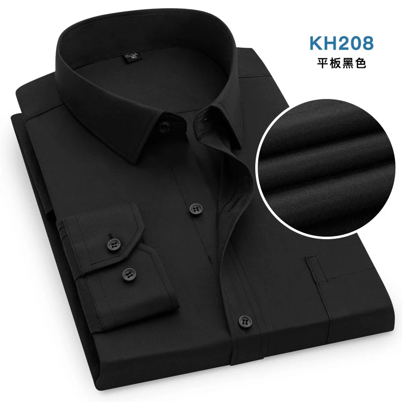 7 Pure Color Office Formal Business Social Work Classic Shirt Longsleeve Shirt for Men Casual Men's White Dress Shirt Black 5618