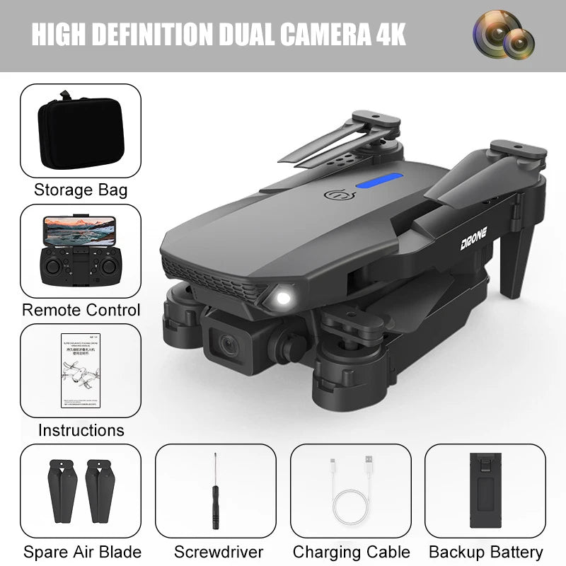Dron E88 Baharu 4K Dron dengan Kamera Dwi Kamera RC 360° Pengelakan Halangan Dron Kedudukan Aliran Optik Dron Profesional