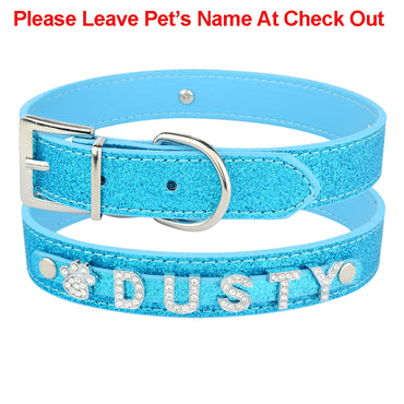 Personalized Dog Collar Leather Rhinestone Bling Charms Custom Pet Dogs Cat Name