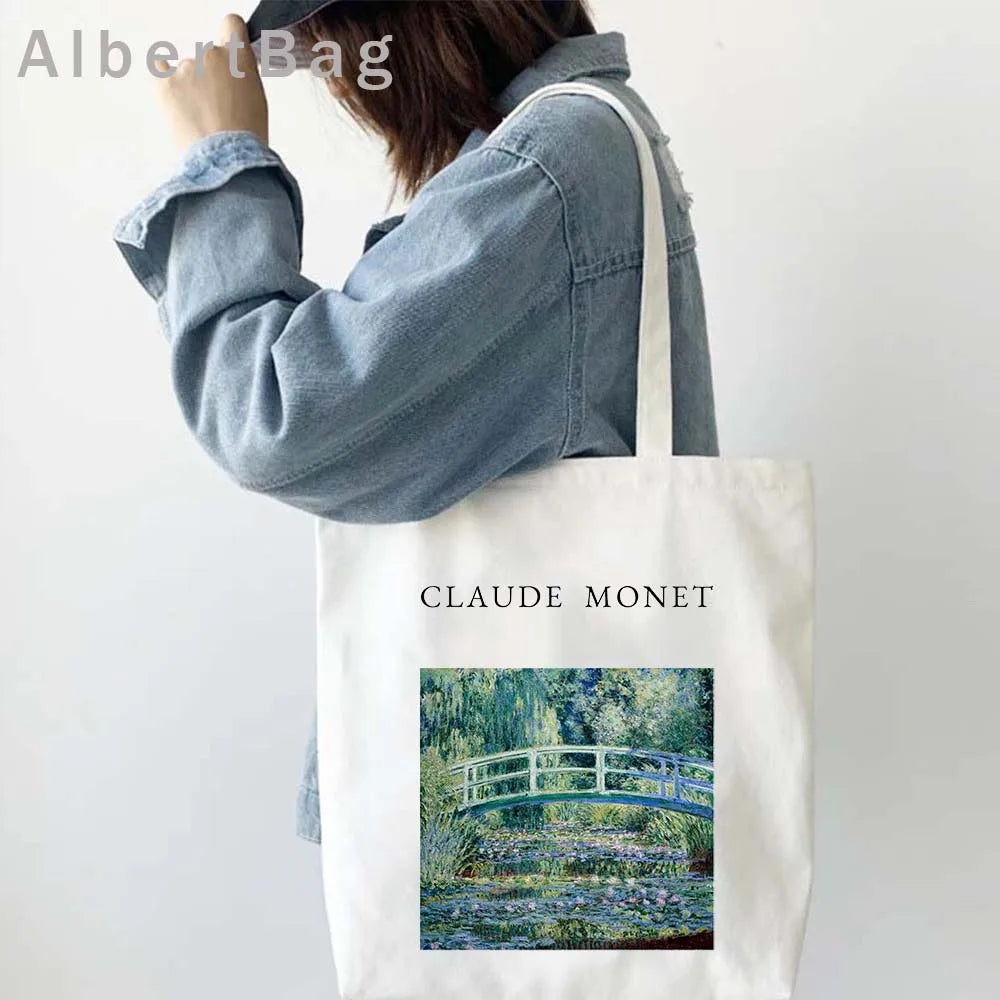 Claude Monet Water Lilies Landscape Watercolor Paintings Shopper Canvas Tote Bag Harajuku Women Shoulder Bag Girl Cotton Handbag