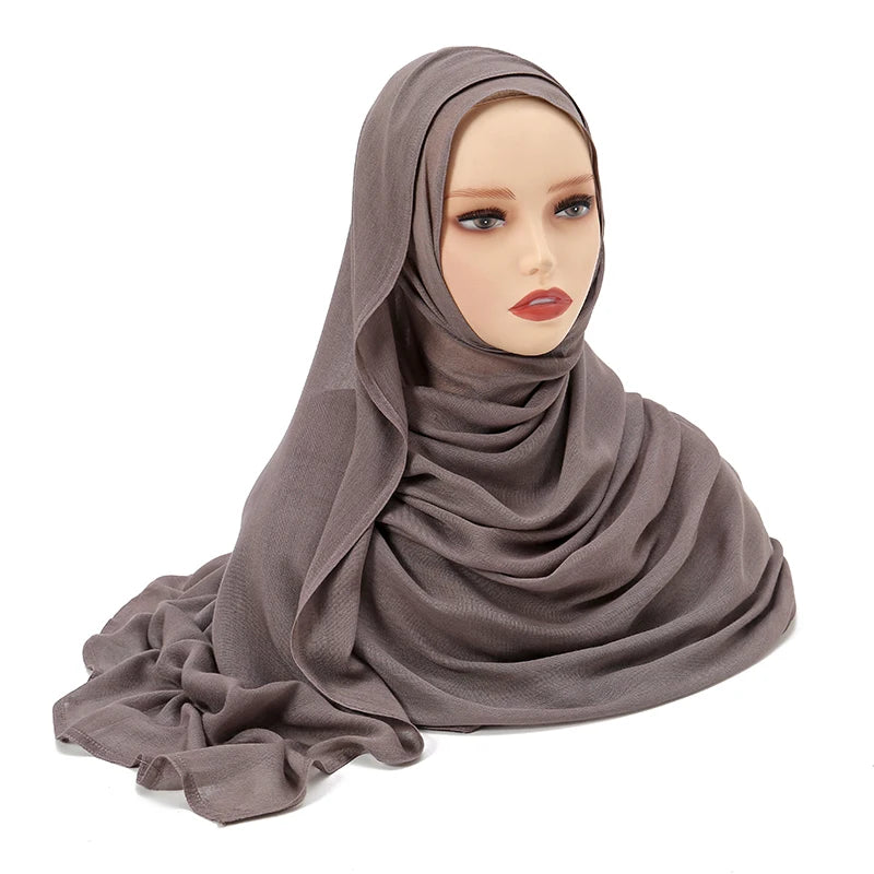 Tudung Muslimah untuk Wanita Selendang Nipis Polos Selendang Femme Musulman Lembut Viscose Rayon Tudung Kepala Serban Islami 200x85cm