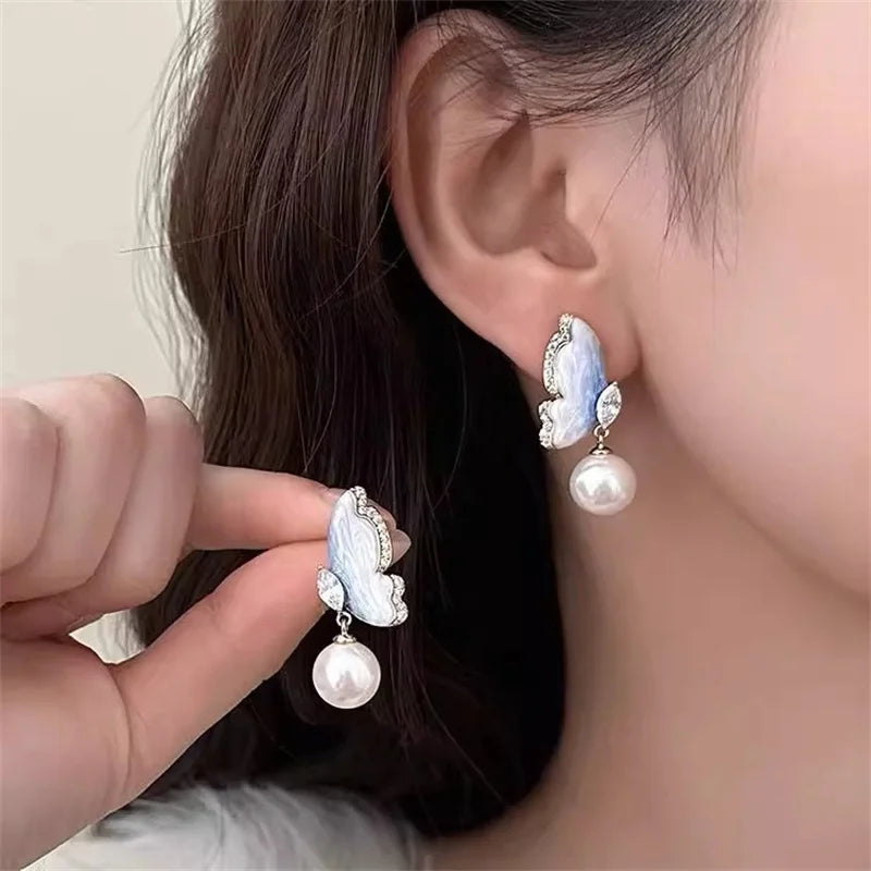 Exaggerated Black White Hollow Mesh Butterfly Stud Earrings for Women Party Jewelry Gift Party Bridal Trendy Earrings Sweet