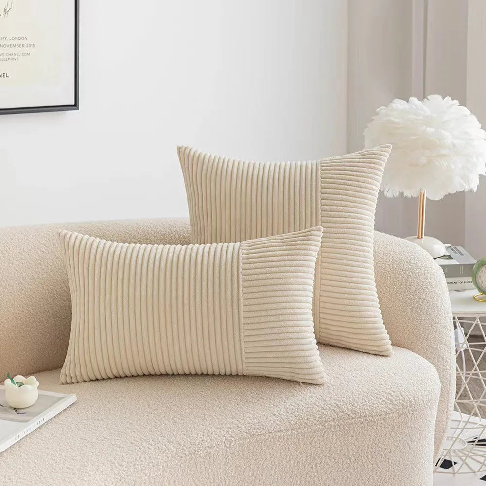 Orange Corduroy Pillow Covers Boho Decorative Soft Solid Couch Pillowcases Cross Patchwork Textured Cushion Covers for Bed Sofa
