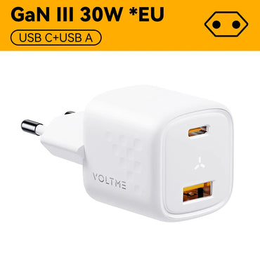 VOLTME USB C Pengecas Pantas 30W Pengecas GaN QC PD 3.0 Penyesuai Mudah Alih Dwi Port Untuk IPhone 13 12 IPad Pengecas Dinding Cepat Xiaomi