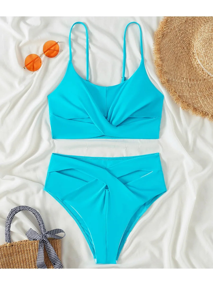 2024 Seksi Berkilat Glitter Bikini berkilauan pakaian renang pinggang tinggi Wanita pakaian renang wanita Twist Bandeau bikini set Bathers pakaian mandi