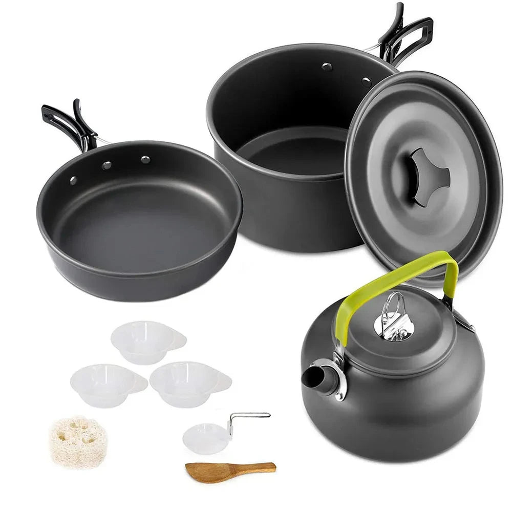 Set Memasak Perkhemahan Alat Memasak Perkhemahan Perjalanan Pinggan Makan Set Berkelah Luaran Teko Untuk 2-3 Periuk Tidak melekat Peaple Set pelbagai jenis