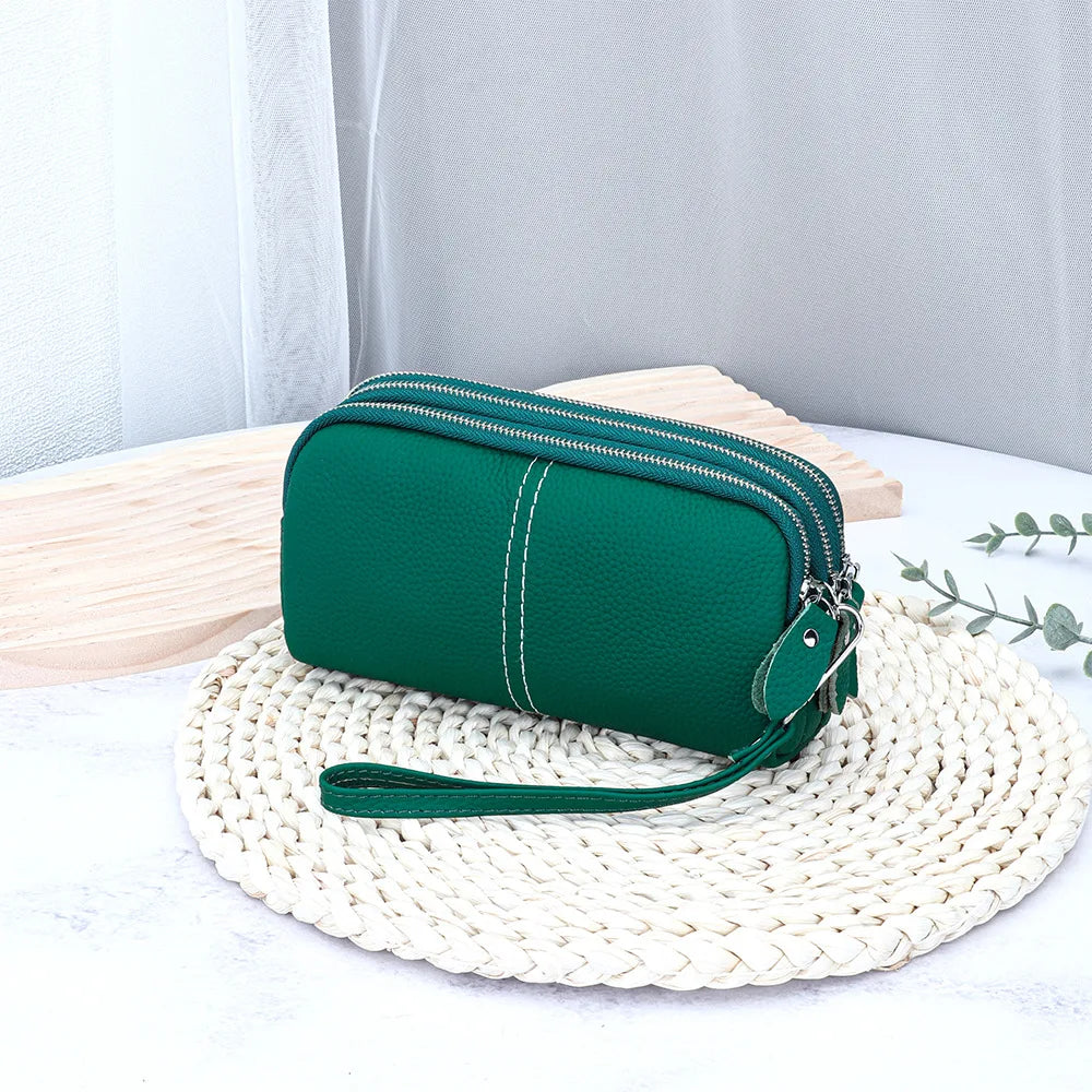 Large Capacity Wristlet Wallet Mobile Phone Pouch Women Leather Handbag Triple Zipper Clutch Phone Purse