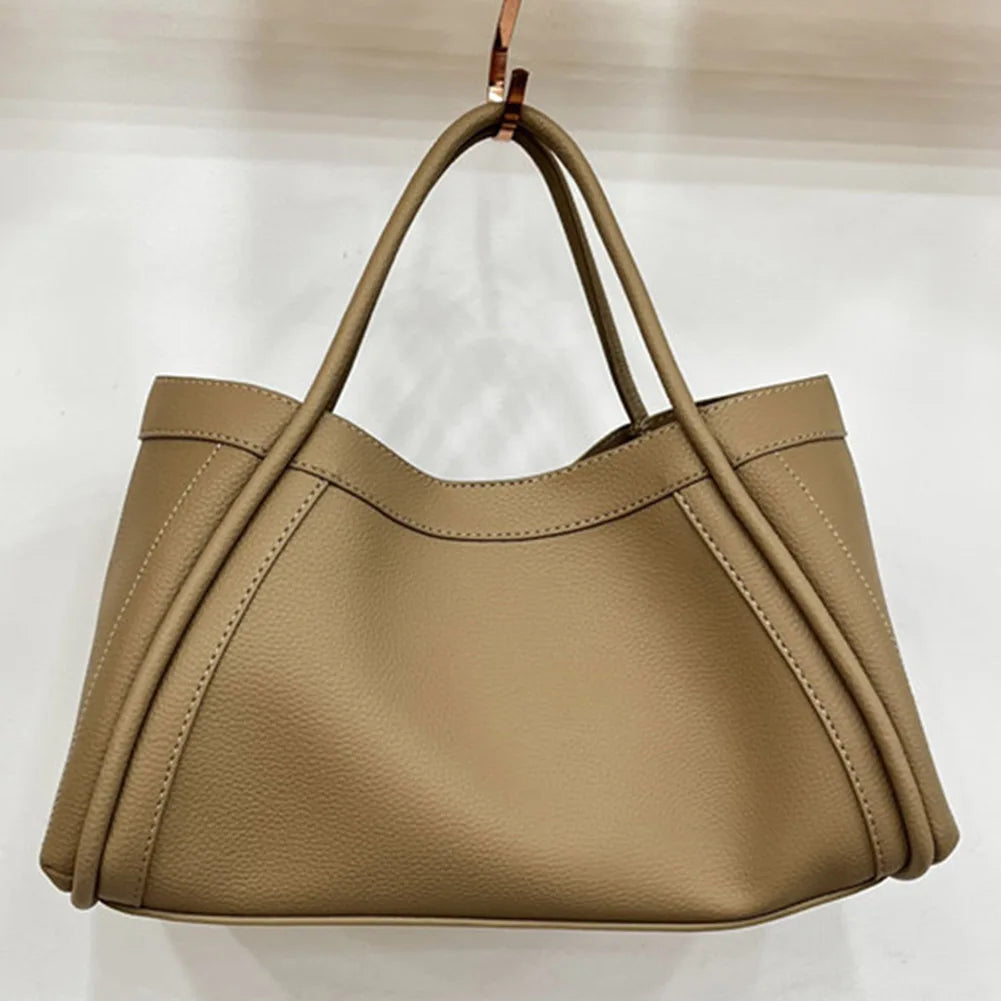 Female Big Soft Leather Satchel Bag Classic Solid Color Simple Casual Large Capacity Tote Bags Ladies Single Shoulder Handbag